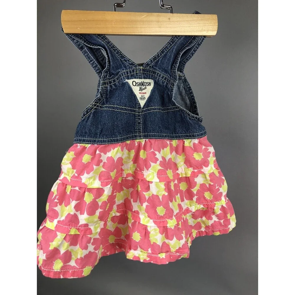 Oshkosh B'gosh Girls 18 Months Vestback Dress Denim Tiered Pink Floral Gift